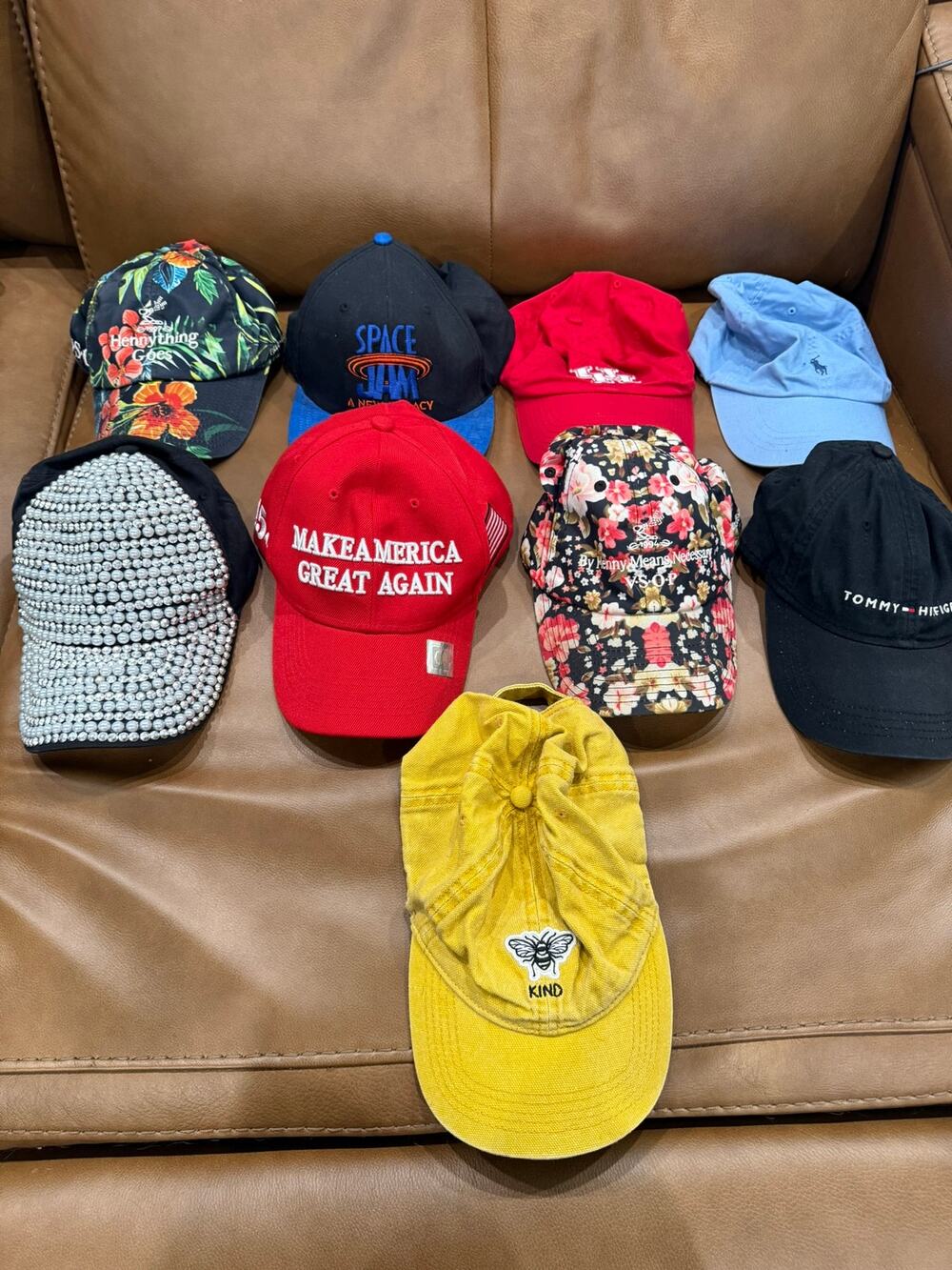 9 Hat Lot Polo Ralph Lauren Tommy Hilfiger UH Space Jam Used Caps